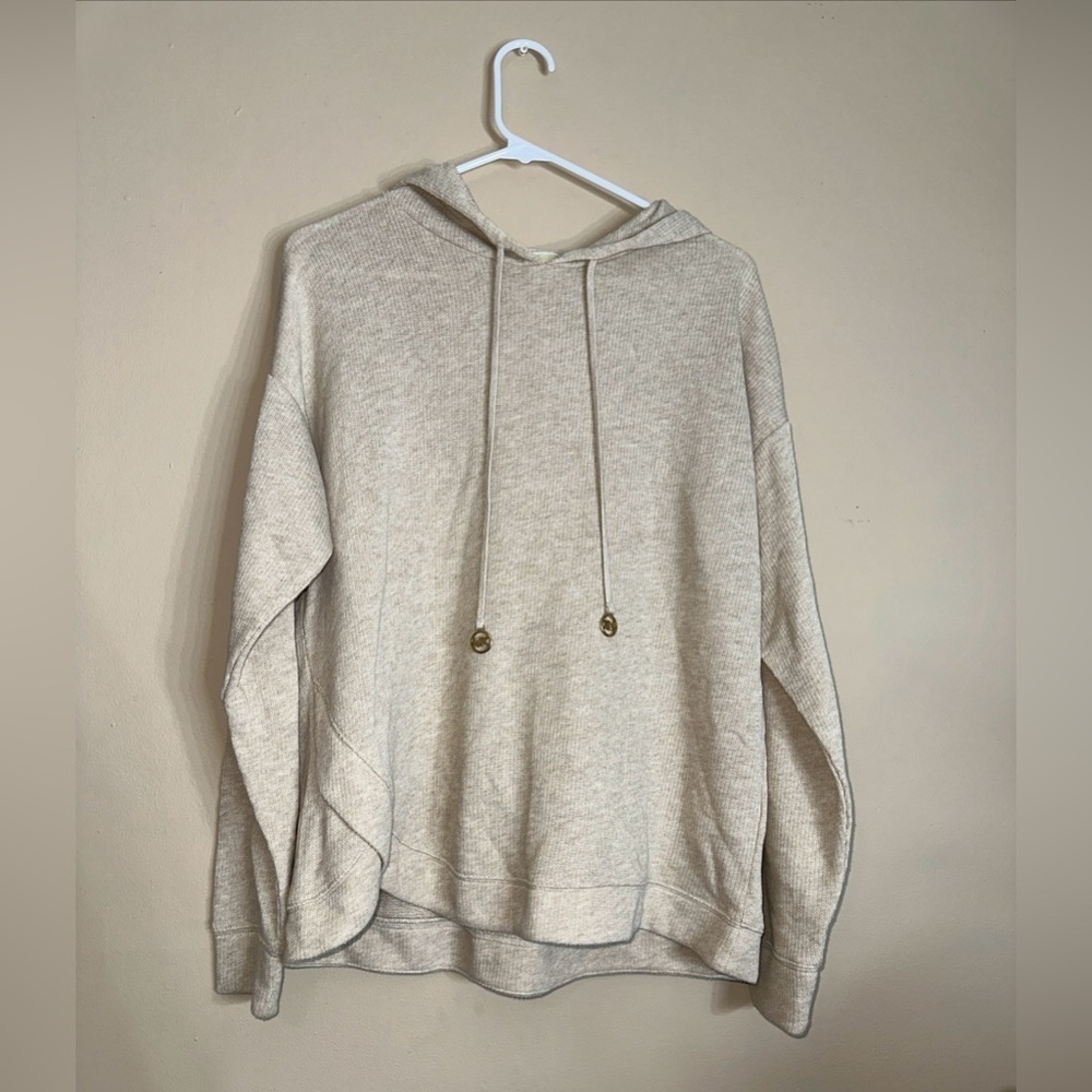 Michael Michael Kors NWT Cream Knit Hoodie Sweater‎ M Gold Logo Pullover